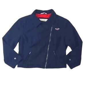 Hollister Crop Jean Jacket Chelsea Collar Blazer Asymmetrical Zip Up Biker Coat